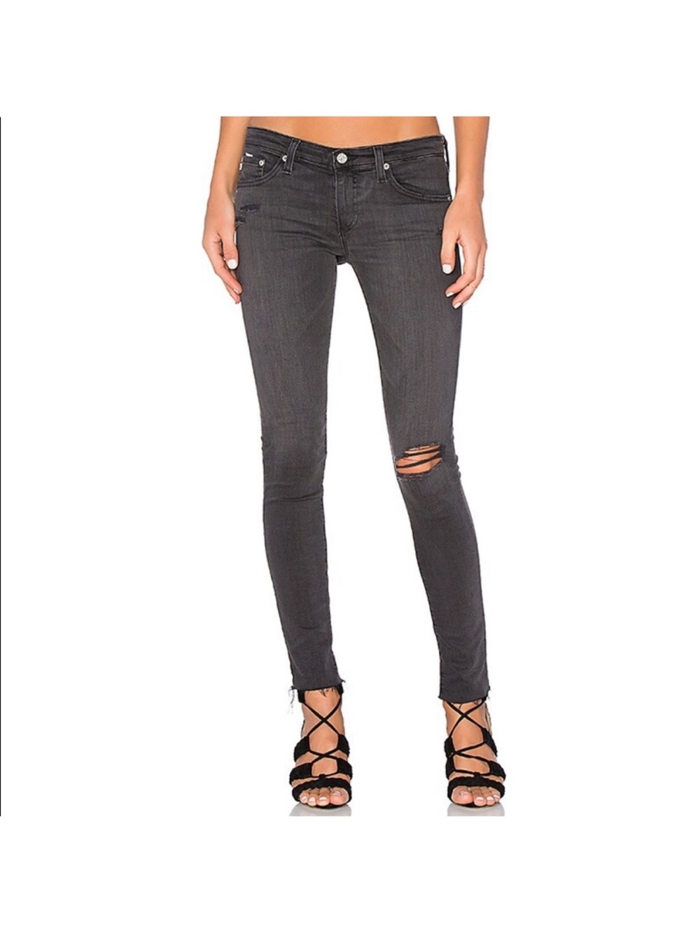 AG Adriano Goldschmied ‘The Farrah’ High-Rise Frayed Skinny Jeans - Dark Gray